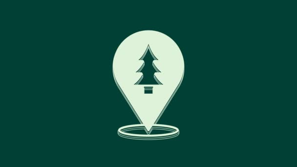 Ubicación Blanca Del Bosque Icono Mapa Aislado Sobre Fondo Verde — Vídeos de Stock