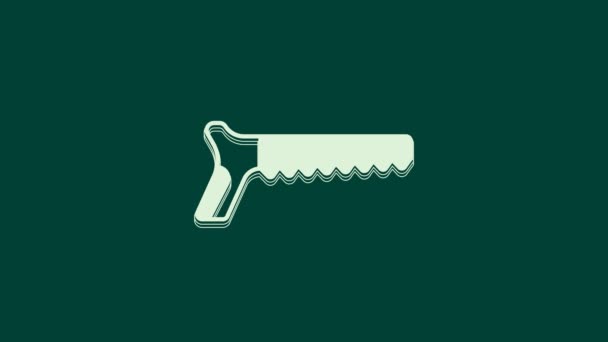 White Hand Saw Icon Isolated Green Background Video Motion Graphic — Stock Video