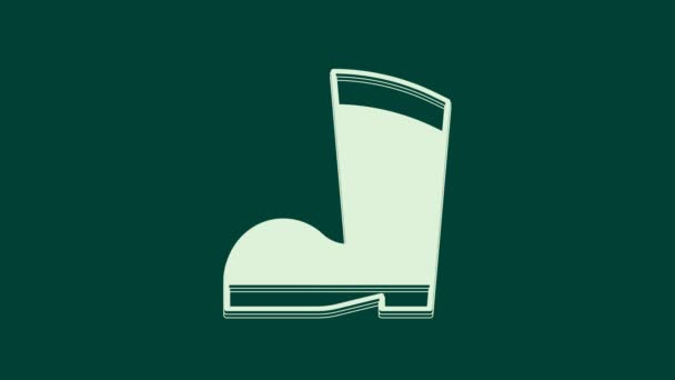 Λευκό Αδιάβροχο Εικονίδιο Εκκίνησης Από Καουτσούκ Απομονωμένο Πράσινο Φόντο Μπότες — Αρχείο Βίντεο