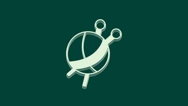 Куля Білої Пряжі Іконкою Спицями Ізольована Зеленому Тлі Етикетка Ручної — стокове відео