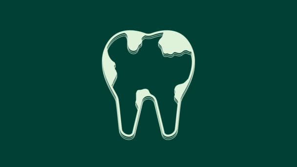 Biała Ikona Złamanego Zęba Odizolowana Zielonym Tle Ikona Problemów Dentystycznych — Wideo stockowe