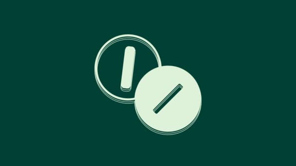 緑の背景に隔離された白い歯痛鎮痛剤のタブレットアイコン 歯のケア薬 カプセル薬と薬 薬局の設計 4Kビデオモーショングラフィックアニメーション — ストック動画