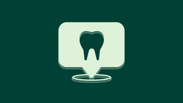 Biała Ikona Lokalizacji Kliniki Dentystycznej Odizolowana Zielonym Tle Animacja Graficzna — Wideo stockowe