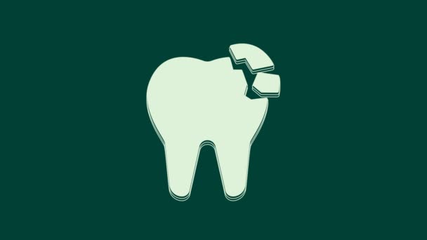 Vit Bruten Tand Ikon Isolerad Grön Bakgrund Tandproblemsikonen Tandvård Symbol — Stockvideo