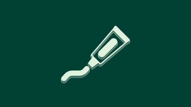 White Tube Toothpaste Icon Isolated Green Background Video Motion Graphic — Stock Video