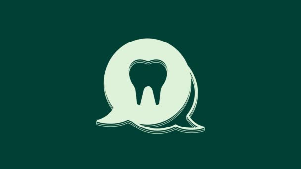 白色牙齿图标孤立在绿色背景 牙科诊所或牙医医疗中心的牙齿符号和牙膏包 4K视频运动图形动画 — 图库视频影像