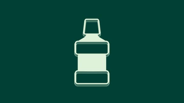 緑色の背景に隔離された白いマウスウォッシュプラスチックボトルのアイコン 口紅用の液体 オーラルケア装置 4Kビデオモーショングラフィックアニメーション — ストック動画