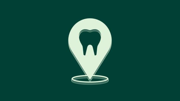 Biała Ikona Lokalizacji Kliniki Dentystycznej Odizolowana Zielonym Tle Animacja Graficzna — Wideo stockowe