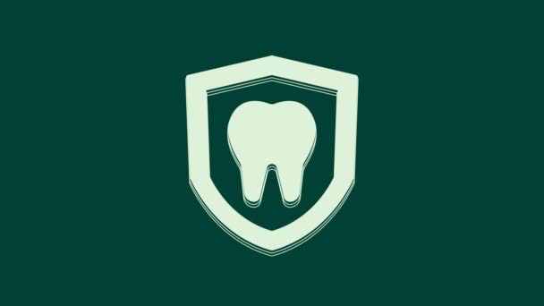 Witte Tandheelkundige Bescherming Pictogram Geïsoleerd Groene Achtergrond Tand Schild Logo — Stockvideo