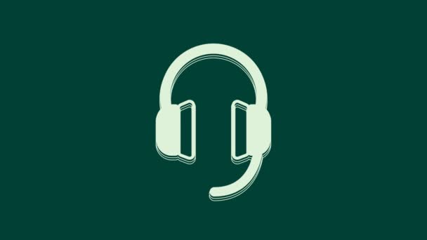 Bílá Sluchátka Ikona Izolované Zeleném Pozadí Sluchátka Koncepce Poslechu Hudby — Stock video