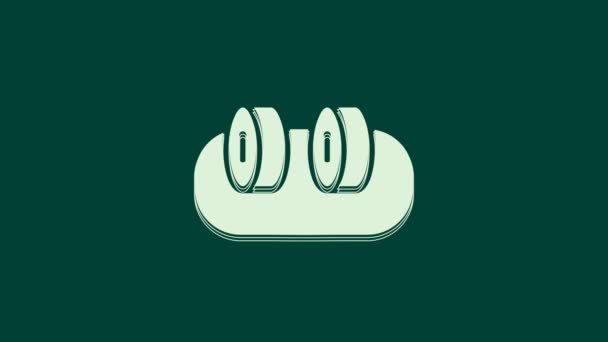 緑色の背景に白寿司のアイコンが隔離されている 伝統的な和食 4Kビデオモーショングラフィックアニメーション — ストック動画