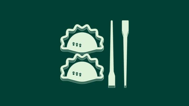 Λευκό Dumpling Chopsticks Εικονίδιο Απομονώνονται Πράσινο Φόντο Παραδοσιακό Κινέζικο Πιάτο — Αρχείο Βίντεο