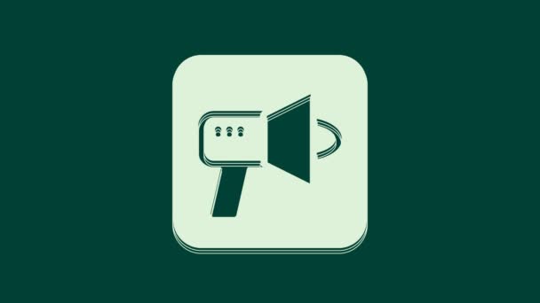 Biała Ikona Megafon Izolowany Zielonym Tle Znak Mówcy Animacja Graficzna — Wideo stockowe