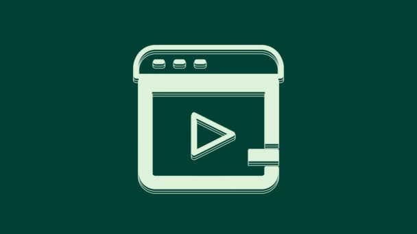 緑色の背景に隔離されたホワイトビデオ広告アイコン マーケティングとプロモーションプロセスの概念 反応の良い広告 ソーシャルメディア広告 4Kビデオモーショングラフィックアニメーション — ストック動画