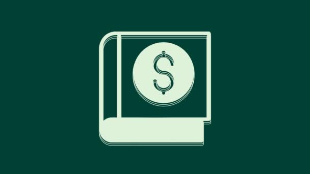 Icona Libro Finanziario Bianco Isolato Sfondo Verde Animazione Grafica Video — Video Stock