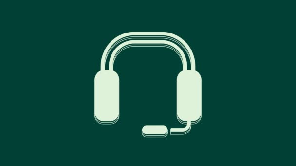 Значок Белых Наушников Выделен Зеленом Фоне Наушники Концепция Прослушивания Музыки — стоковое видео