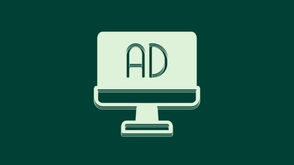 Icona Pubblicitaria Bianca Isolata Sfondo Verde Concetto Processo Marketing Promozione — Video Stock