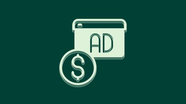 Biała Ikona Reklamy Odizolowana Zielonym Tle Koncepcja Procesu Marketingu Promocji — Wideo stockowe