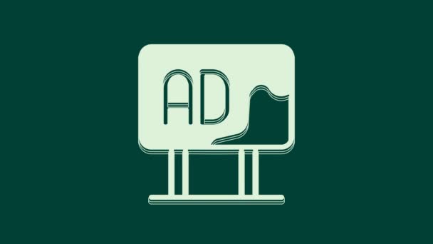 白色广告图标孤立在绿色背景 营销和促销过程的概念 反应灵敏的广告社交媒体广告 4K视频运动图形动画 — 图库视频影像