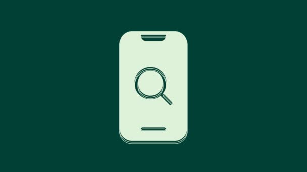 Белое Увеличительное Стекло Мобильный Значок Изолированы Зеленом Фоне Поиск Фокусировка — стоковое видео