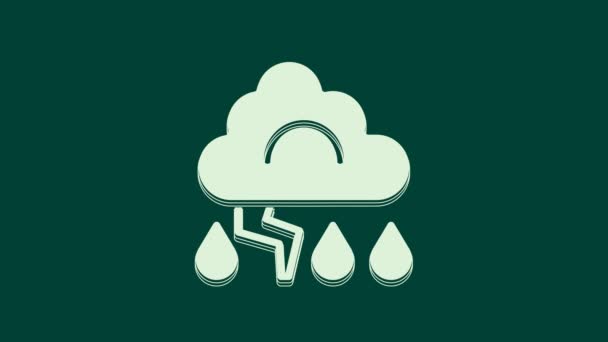 Значок White Storm Выделен Зеленом Фоне Знак Облака Молнии Метеосимвол — стоковое видео
