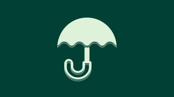 White Classic Elegant Öppnade Paraply Ikon Isolerad Grön Bakgrund Regnskyddssymbol — Stockvideo