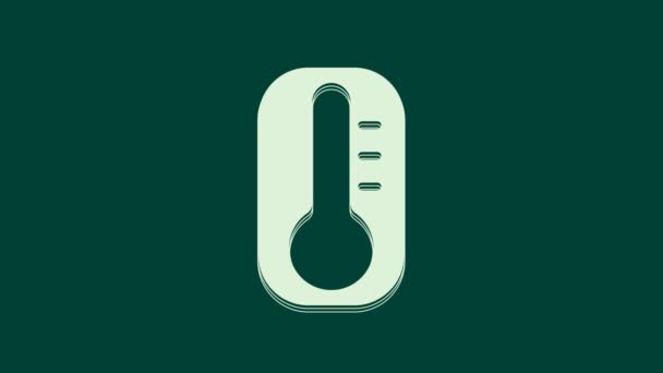 Beyaz Meteoroloji Termometresi Yeşil Zeminde Izole Edilmiş Isı Soğuk Ikonu — Stok video