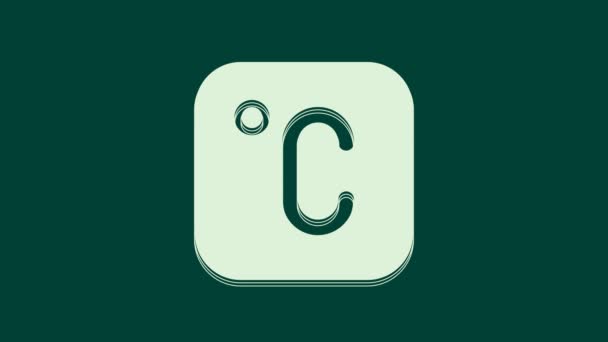 Icono Celsius Blanco Aislado Sobre Fondo Verde Animación Gráfica Vídeo — Vídeo de stock
