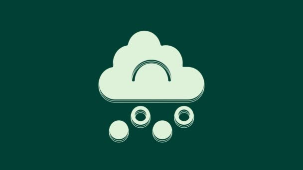 White Hail Cloud Icon Isolated Green Background Video Motion Graphic — Stock Video