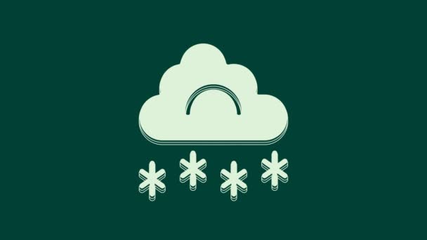 Nuvem Branca Com Ícone Neve Isolado Fundo Verde Nuvem Com — Vídeo de Stock