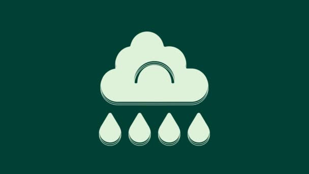 White Cloud Pictogramă Ploaie Izolată Fundal Verde Precipitații Nori Ploaie — Videoclip de stoc