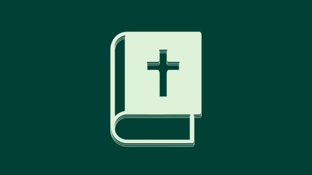 Icono Del Libro Sagrada Biblia Blanca Aislado Sobre Fondo Verde — Vídeo de stock
