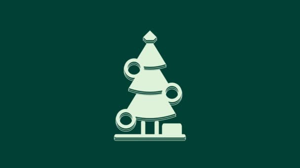 Árvore Natal Branco Com Decoração Ícone Isolado Fundo Verde Feliz — Vídeo de Stock