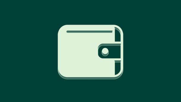 Білий Уоллет Ізольований Зеленому Фоні Ікона Сумочки Символ Заощадження Готівки — стокове відео