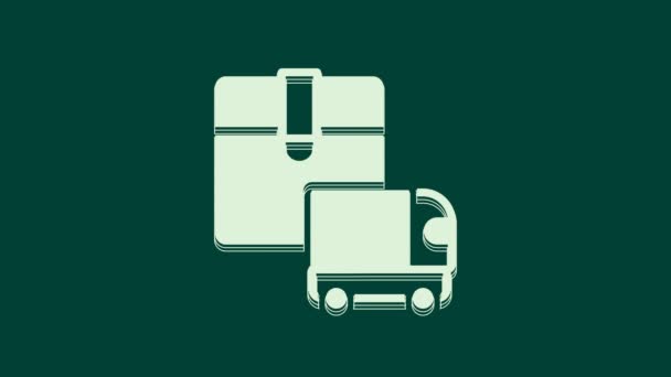 White Delivery Cargo Truck Icon Isolated Green Background Видеографическая Анимация — стоковое видео