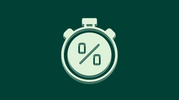 Yeşil Arka Planda Yüzde Yüz Indirim Simgesine Sahip Beyaz Kronometre — Stok video