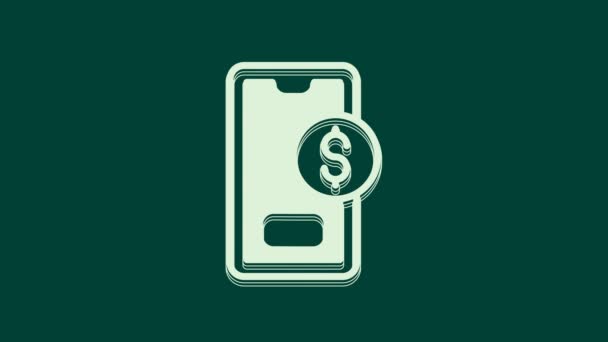 Biały Smartfon Ikoną Symbolu Dolara Zielonym Tle Koncepcja Zakupów Online — Wideo stockowe