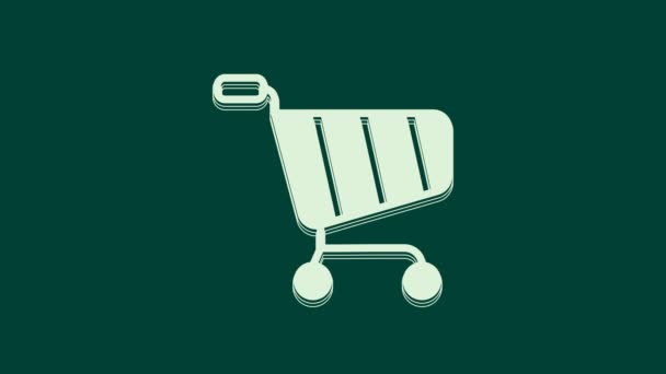 Weißes Warenkorb Symbol Auf Grünem Hintergrund Online Kaufkonzept Lieferservice Schild — Stockvideo