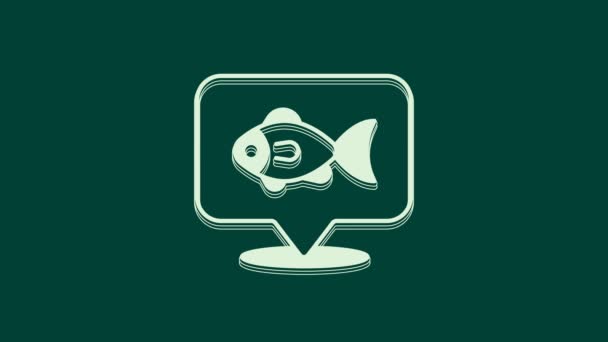 Fehér Helyszín Halászati Ikon Elszigetelt Zöld Alapon Horgászhely Videó Mozgás — Stock videók