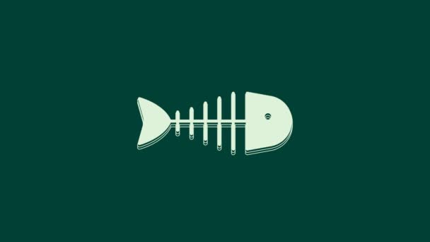 Ikona Szkieletu White Fish Odizolowana Zielonym Tle Znak Kości Ryby — Wideo stockowe