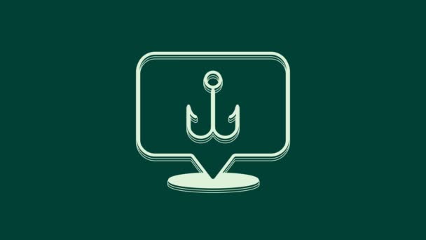 Белый Крючок Иконка Выделена Зеленом Фоне Рыболовные Снасти Видеографическая Анимация — стоковое видео
