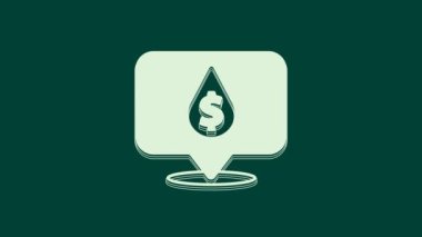 Yeşil zemin üzerinde dolar sembolü olan beyaz yağ damlası. Petrol fiyatı. Petrol ve petrol endüstrisi. 4K Video hareketli grafik canlandırması.