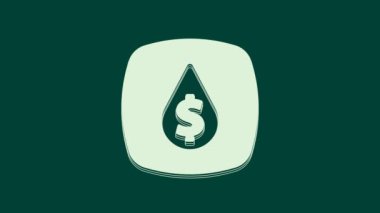 Yeşil zemin üzerinde dolar sembolü olan beyaz yağ damlası. Petrol fiyatı. Petrol ve petrol endüstrisi. 4K Video hareketli grafik canlandırması.