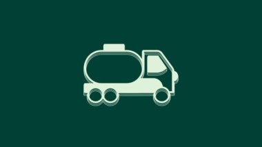 Beyaz Tanker ikonu yeşil arka planda izole edildi. Petrol tankeri, petrol kamyonu, sarnıç, petrol karavanı. 4K Video hareketli grafik canlandırması.