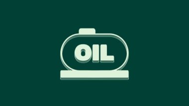 Beyaz petrol tankı depolama simgesi yeşil arka planda izole edildi. Petrol ve gaz endüstrisi için gemi deposu. Petrol tankı teknoloji istasyonu. 4K Video hareketli grafik canlandırması.