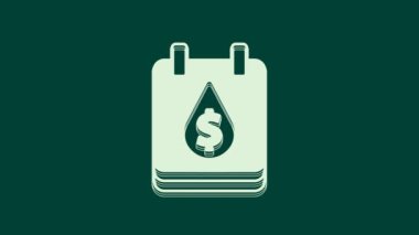 Yeşil zemin üzerinde dolar sembolü olan beyaz yağ damlası. Petrol fiyatı. Petrol ve petrol endüstrisi. 4K Video hareketli grafik canlandırması.