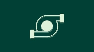 Beyaz otomotiv turbo şarj ikonu yeşil arka planda izole edildi. Araç performans turboyu. Turbo kompresör indüksiyonu. 4K Video hareketli grafik canlandırması.