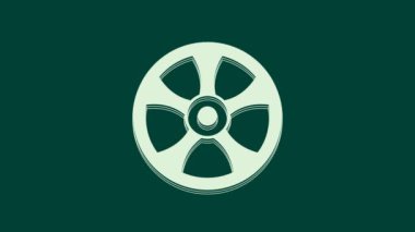 Araba simgesi için beyaz alçı tekerleği yeşil arka planda izole edildi. 4K Video hareketli grafik canlandırması.