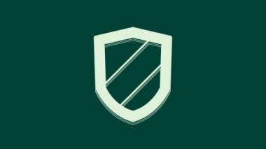 Beyaz Kalkan simgesi yeşil arkaplanda izole edildi. Gardiyan. Güvenlik, güvenlik, koruma, gizlilik kavramı. 4K Video hareketli grafik canlandırması.