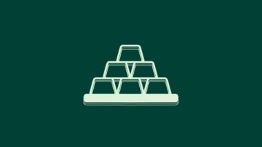 Yeşil arkaplanda beyaz altın çubuk simgesi izole edildi. Bankacılık işi konsepti. 4K Video hareketli grafik canlandırması.